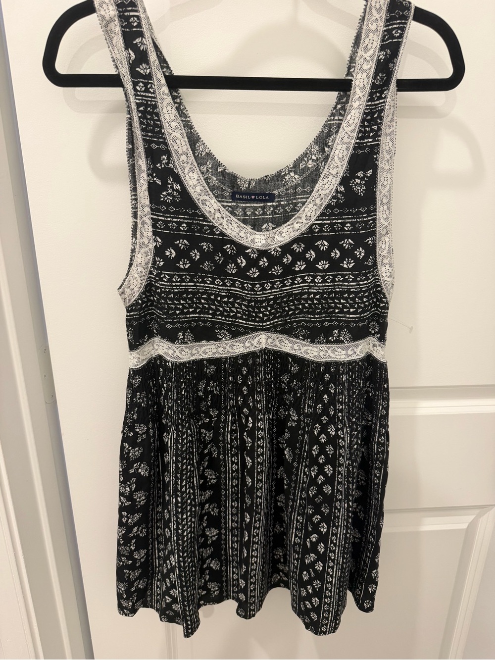 Black Floral Lace-Trim Mini Dress